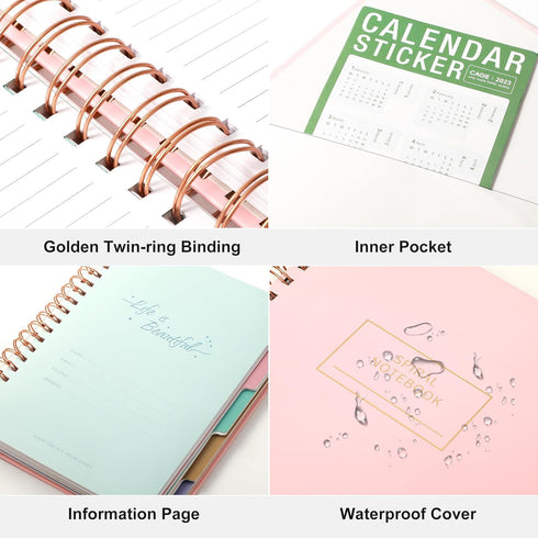 Hardcover Spiral Notebook with Tabs 7"x10" Large Spiral Lined Journals for Women with Dividers 240 Pages College Ruled Composition Notebook 5 Subj...