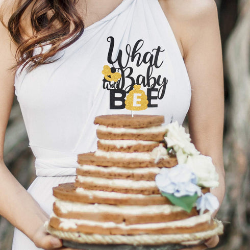 What Will Baby Bee Gender Reveal Cake Topper - Gold Glitter Spring Holidays Bumble Honey Bee Honeycomb Cake Décor - Boy Or Girl He Or She Baby Sho...