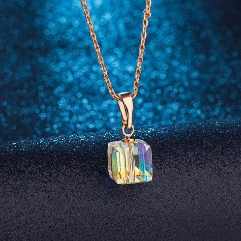 EVEVIC Austrian Crystal Cube Pendant Necklaces for Women 14K Gold Plated Hypoallergenic Dainty Jewelry...