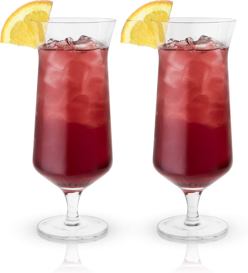 Viski Raye Hurricane Glasses, Perfect for Pina Coladas, Tropical Cocktail Glass, Crystal Glasses Gift set of 2, Clear, 14oz...