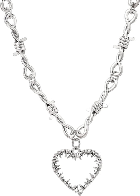 Sacina Gothic Barbed Wire Heart Necklace, Zinc Alloy Heart Pendant, Goth Jewelry Gift for Women...