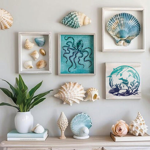 15 Pieces Ocean Stencils Reusable Sea Turtle Seahorse Templates Dolphin Octopus Stencils Summer Tropical Beach Stencils for Painting on Wood DIY C...