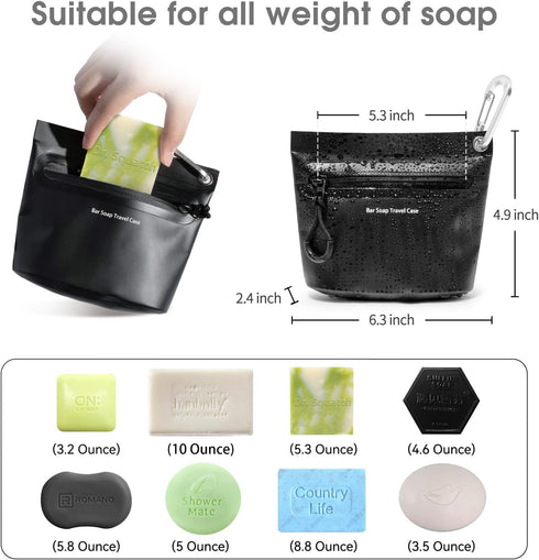 Travel Soap Container Portable Soap Bag Travel Case, Waterproof and Leak Proof, Solutions for Travelling with Bar Soap (Black)...