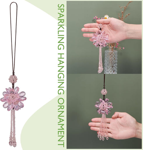 Crystal Flower Ball Car Pendant Lucky Car Mirror Hanging Ornament Crystal Suncatcher Hanging Charm Auto Interior Decoration, Pink...