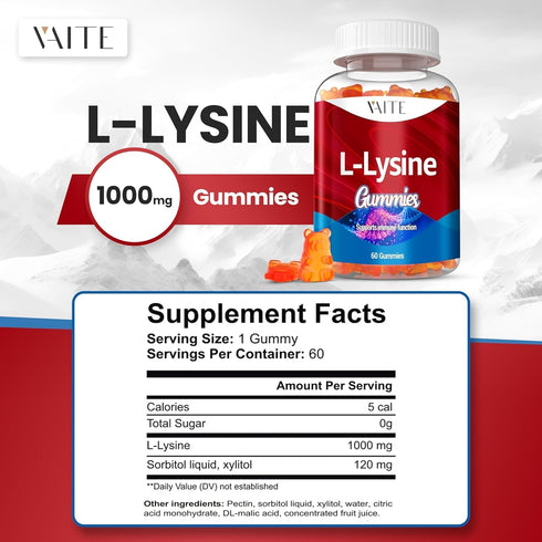 L-Lysine 1000mg Gummies - Supports Skin, Lip,Vegan, Gluten Free, Vitamins for Kids & Adults Tissue Health & Immune System, Chewables, Amino Acid V...