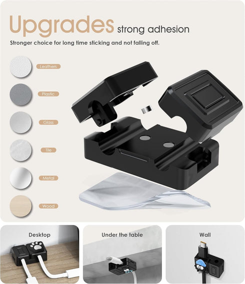 Nearockle 6 Pack Magnetic Cable Clips with Double-Hole, 6-7.5MM Adhesive Cord Organizer Cable Management USB Charger Holder for Home Office Deskto...