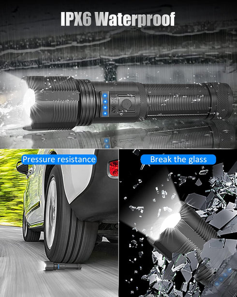 Rechargeable Flashlights High Lumens, Super Bright XHP50 LED Tactical Flashlight with 2200mah Battery, 5 Modes, IPX6 Waterproof Camping Flash Ligh...