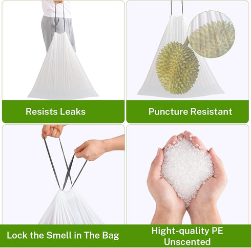 15 Gallon Tall Kitchen Trash Bags Drawstring - 1.2 Mil Thick White Garbage Bag for Office Kitchen, 45 Count...