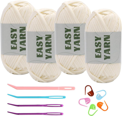 Yarn for Crocheting, Crochet Yarn, Easy yarn, Beginners Yarn for Crocheting with Easy-to-See Stitches, Stitch Marker, and Elbow Needle Cotton Yarn...