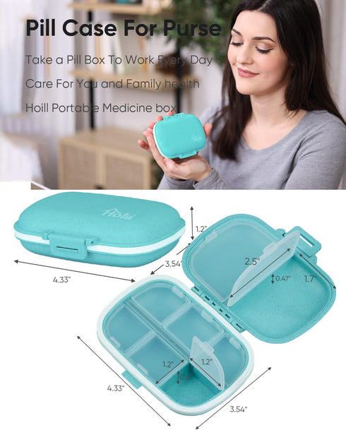 Holii Travel Pill Organizer, 8 Compartments Portable Pill Case, Daily Pill Box to Hold Vitamins, Small Pill Container for Pocket Purse Medicine Or...