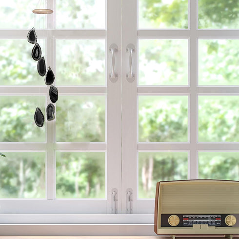 Agate Wind Chimes for Outside Unique, Outdoor Home Garden Decor Geode Hanging Decorations, Black Agate...