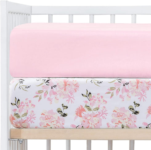 Crib Sheets Girl 2 Pack Set, 2 Pack Toddler Bed Sheets Set, Floral Print Fitted Crib Sheet for Standard Crib & Toddler Mattress, Size 28 x 52 inch...
