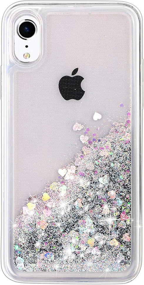 for iPhone XR Case, Double Layer Design Bling Flowing Liquid Floating Sparkle Colorful Glitter Waterfall TPU Protective Phone Case, Silver...