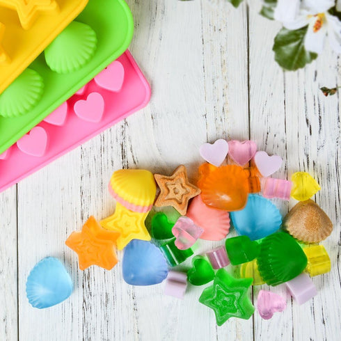 Chocolate Molds Gummy Molds Silicone - Candy Mold and Silicone Ice Cube Tray Nonstick Including Hearts, Stars, Shells...