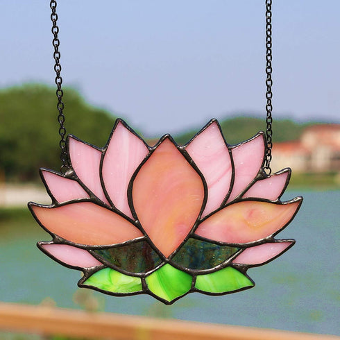 Lotus Flower Decor Stained Glass Window Hangings,Sun Catcher Gift for Mom Lotus Flower Decoration for Kitchen Livingroom,Birthday Gifts for Women...