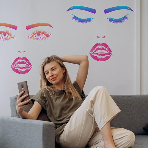 FINGERINSPIRE 3Pcs Lip Eyes Painting Stencils 11.8x11.8inch Facial Features Stencils Reusable Closed Eye Stencil Mouth Lips Pattern Drawing Templa...