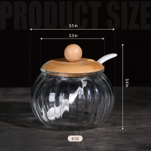 Salt Cellar, 8 Oz / 250 ML Glass Container with Bamboo Lid, Cute Pumpkin Condiment Jar, Storage Canister with Scoop, Kitchen Countertop Seasoning ...
