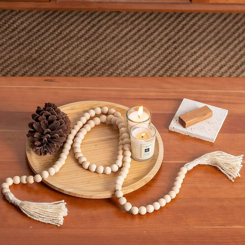 DECORKEY Wooden Beads, 58 Inch Farmhouse Wood Beads Garland for Boho Decor with Tassels, Rustic Country Decor for Coffee Table, Home, Living Room,...