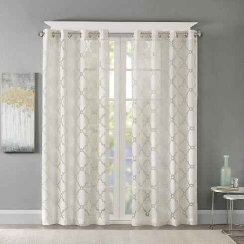 Madison Park Eden Sheer Single Curtain for Bedroom, Modern Contemporary Light Sheers for Living Room, Geometric Pattern with Grommet, 50x95, Ivory...
