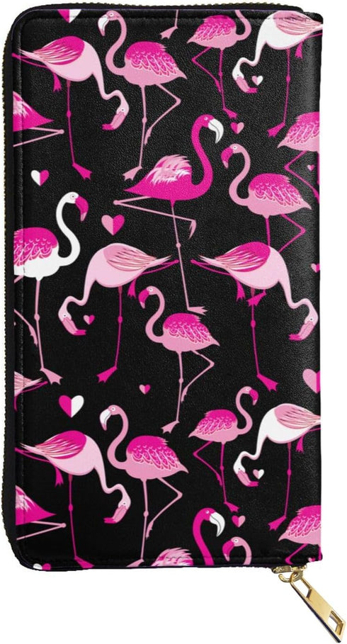 YISHOW Pink Flamingos Wallet Slim Thin Leather Purse Wallet With Zip Around Clutch Casual Handbag For Phone Key Credit Cards...