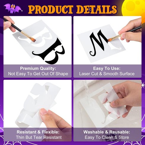 36 Pcs Halloween Letter Stencils Numbers Stencils Templates, 2 Inch Reusable Plastic DIY Alphabet Stencils Number Templates for Drawing On Wall, S...