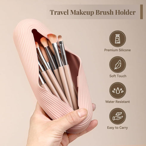 LANDNEOO Travel Makeup Brush Holder, Magnetic Anti-fall Out Silicon Organizer Bag Case, Large Portable Cosmetic Face Brushes Holder, Toiletry Orga...