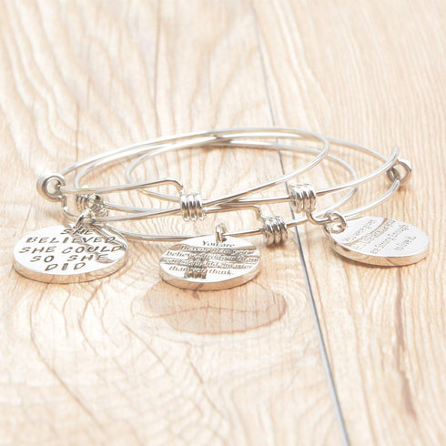 3PCS Stainless Steel Inspirational Charm Bracelets Jewelry Set Engraved Message Motivational Expendable Bangles for Women Girls...