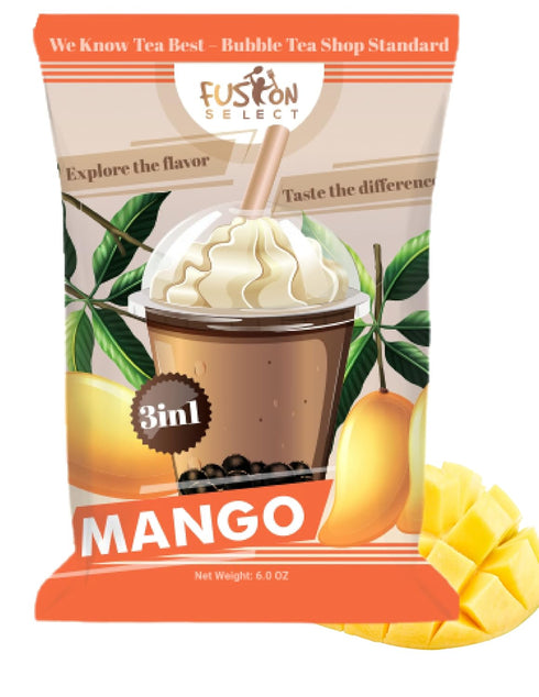 Fusion Select Mango Bubble Tea Mix - Boba Tea Flavored 3-in-1 Drink Powder with Cream & Sugar - Instant Pre-Mixed Beverage for Hot or Cold Blends ...