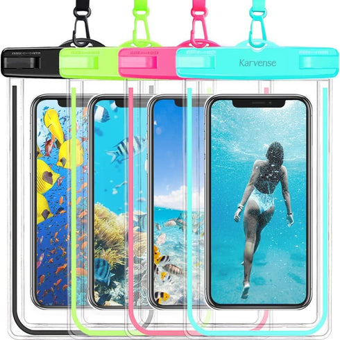 Waterproof Cell Phone Pouch Case, 4 Pack Universal Luminous Waterproof Phone Bag/Holder for iPhone, Samsung Galaxy, LG, Moto, Dry Bag for Beach, S...