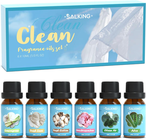 SALKING Clean Fragrance Oils, Premium Essential Oil for Diffuser, Scented Oil Gift Set for Soap Candle Making - Lemongrass, Fresh Cotton, Fresh Li...