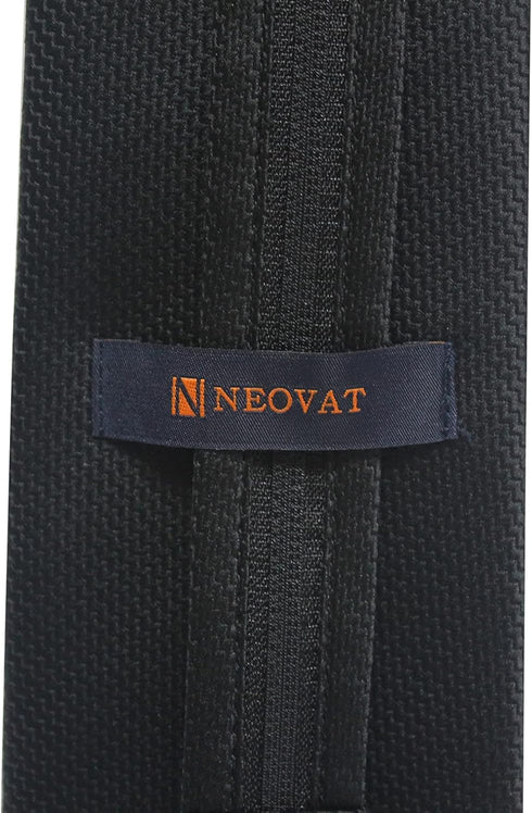 Men's Black Classic Woven Jacquard Solid Pre-Tied Adjustable Zipper necktie...