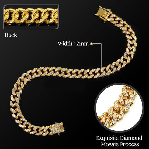 LEIFIDE Dog Chain Collar Diamond Link Dog Collar 12 mm Wide Dog Necklace Metal Cat Chain Pet Crystal Collar Jewelry Accessories for Small Medium L...