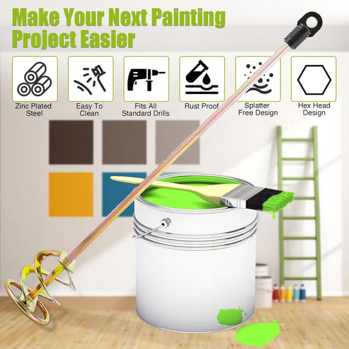 Paint Mixer for Drill - Drill Paint Mixer Works with Any Drill Bit - Rust-Proof Paint Stirrer for Drill - Paint Stirring Drill Attachment for 1-5 ...