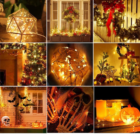 koopower 2X 50 LEDs Battery Fairy Lights on 16ft Waterproof Copper String for Outdoor (8 Modes), Warm White...