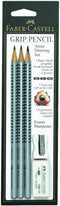 Faber-Castell GRIP Pencil Artist Drawing Set 3 pencils with vinyl eraser and sharpener...