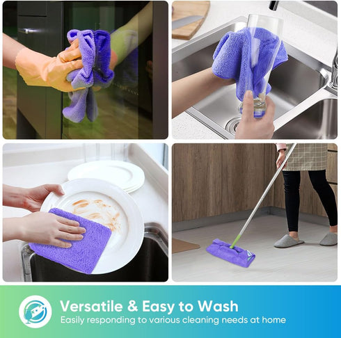 HOMEXCEL Microfiber Cleaning Cloth Purple, 12 Pack Premium Microfiber Towels for Cars, Lint Free, Scratch-Free, Highly Absorbent, Reusable Cleanin...
