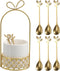 ELLDOO Coffee Spoon Set, White Ceramic Holder with 8 Stainless Steel Gold Leaf Coffee Spoons, Creative Flatware Set for Stirring, Mixing, Sugar, I...
