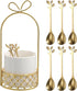ELLDOO Coffee Spoon Set, White Ceramic Holder with 8 Stainless Steel Gold Leaf Coffee Spoons, Creative Flatware Set for Stirring, Mixing, Sugar, I...
