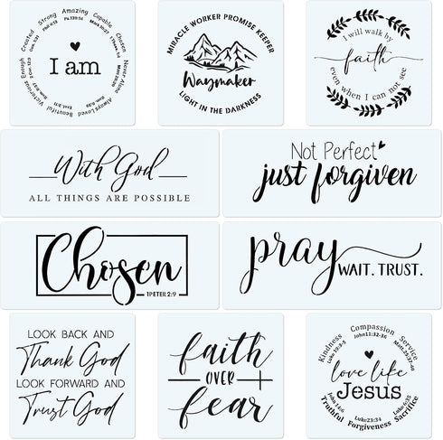 10 Set Farmhouse Christian Stencil, with God All Things are Possible Faith Waymaker Bible Verse Sign Motivational Painting Stencils for Home Offic...