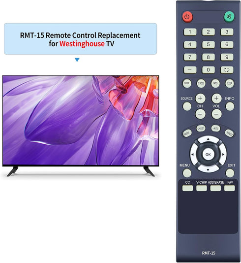 RMT-15 New Replace Remote for Westinghouse TV VR-5535Z VR-3226 VR-3235 CW37T6DW VR-3730 VR-6025Z CW46T6DW CW46T9FW CW26S3CW EW24T7EW EW24T8FW LD-4...