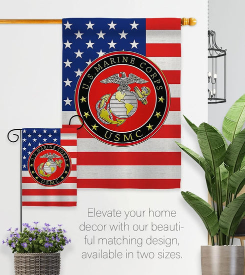 USMC Semper Fi Marine Corps Flag Armed Forces Double-Sided Lawn Decoration Gift House Garden Yard Banner United State American Military Veteran, 1...