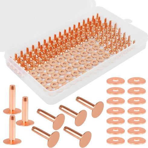 JUNESunShine 154Pcs Copper Rivets for Leather, 12 Smooth Leather Rivets without Pattern, Pure Copper Rivets and Burrs for Leather Work Jeans Jacke...