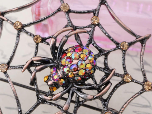Alilang Copper Tone Light Topaz Colored Rhinestones Antique Spider Web Brooch Pin...