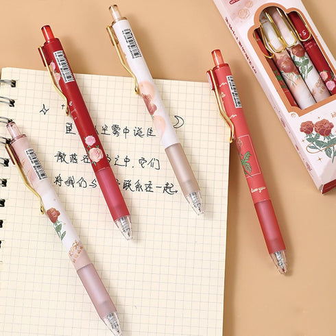 4 Pcs Gel Ink Pens Flower Retractable Pens 0.5mm Black Ink Gel Pens Women Girls Cute Aesthetic Pens Office School Pens (Flower-2)...
