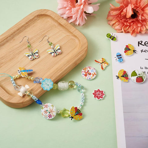 300Pcs Painted Wooden Buttons Insect Theme Poplar Wood Buttons Flower Dragon Fly Butterfly Bee Ladybugs Round Sewing Buttons with Floral Patterns ...