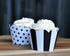 Black and White Cupcake Wrappers for Weddings, Graduations, Kids and Adult Birthday Parties, Baby Showers. Set of 24 Reversible Cup Cake Holder Wr...
