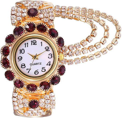 CdyBox Ladies Diamond-studded Watched Quartz Wristwatch Fashion Open Alloy Bracelet Watch 4 Pack...