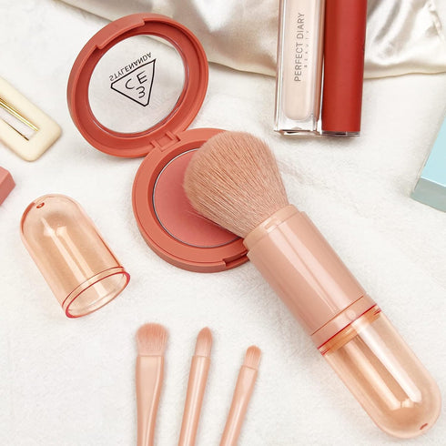Travel Makeup Brushes Set: 4 in 1 Small Travel Makeup Brushes Mini Facial Makeup Brushes Retractable Makeup Brush Professional Foundation Blending...