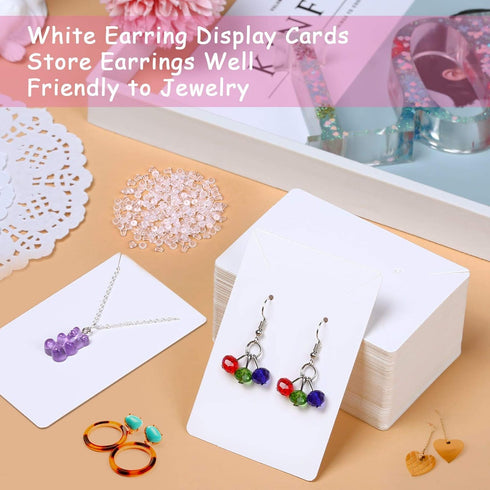 Anezus White Earring Packaging Kit - 400 Pcs with Display Cards, Self-Sealing Bags, Earring Backs & Necklace Cards...