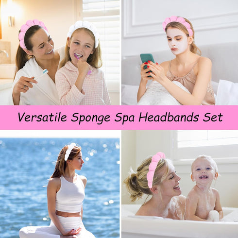 2 PCS Puffy Spa Headband for Women Sponge Headbands for Girls Terry Towel Cloth Fabric Head Band for Skincare,Makeup Removal,Face Washing,Facial M...